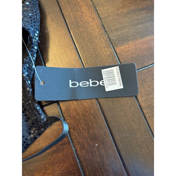 Bebe Black Sequin Two Piece Shimmer Set Medium Made In USA Disco Halter - Picture 5 of 9